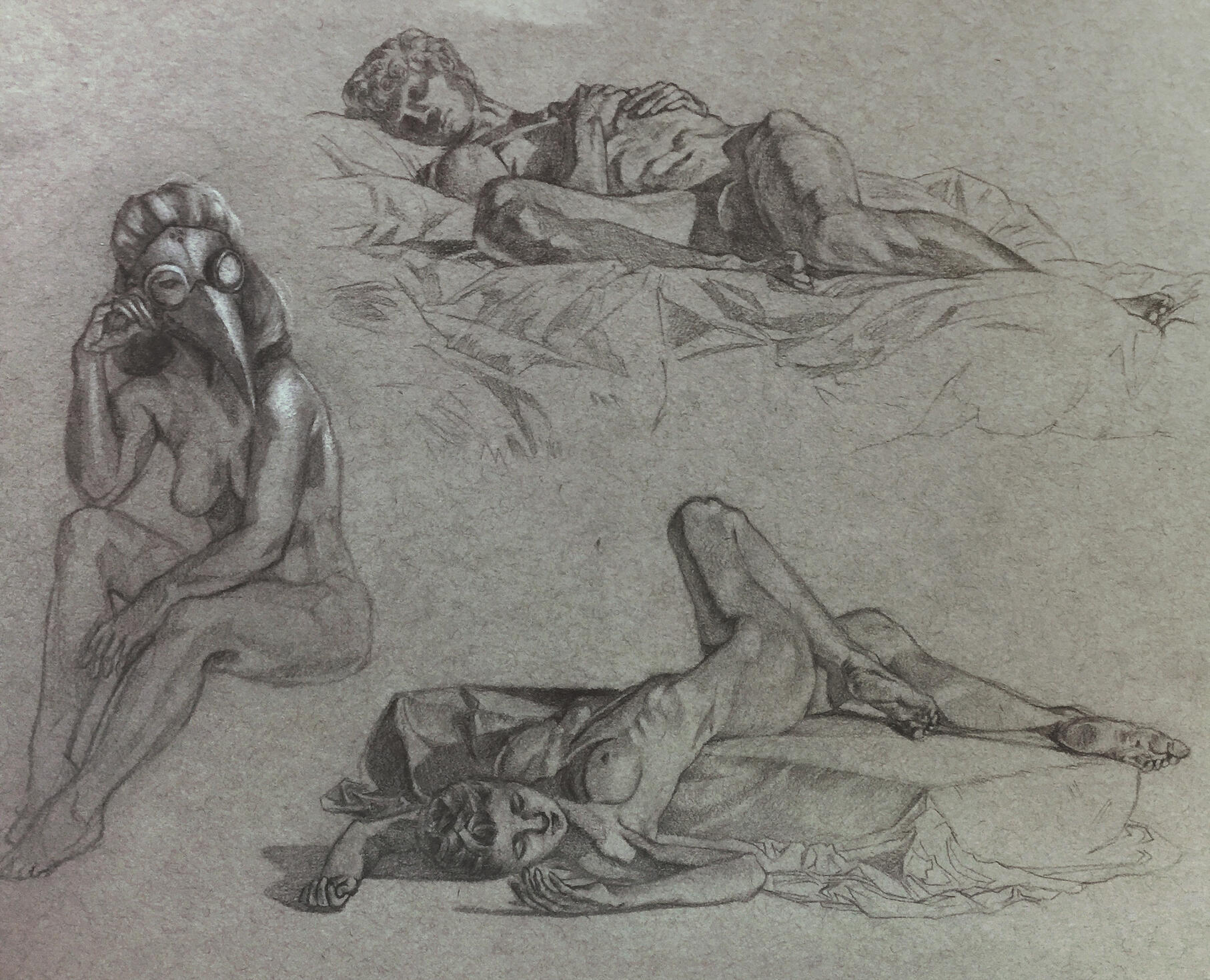 Figure sketches | Graphite and white charcoal on toned paper | 9” x 12” | 2020
