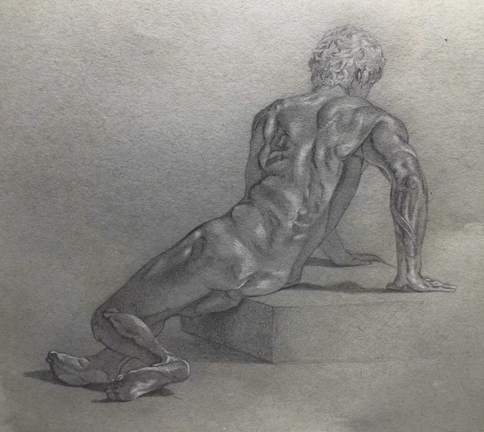 Figure sketch | Graphite and white charcoal on toned paper | 9” x 12” | 2021