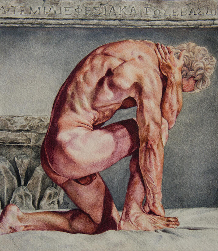 The Grieving Olympian | Watercolor on paper | 7" x 6.25” | 2018