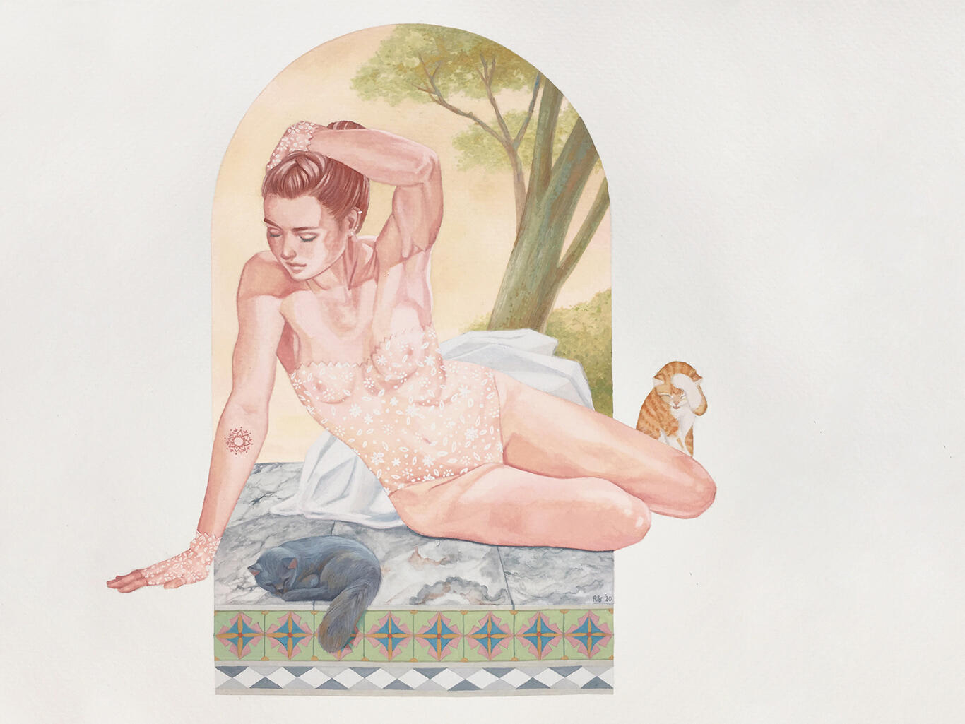 An Afternoon of Remembrance | Poster color and metallic ink on paper | 9" x 12" | 2020